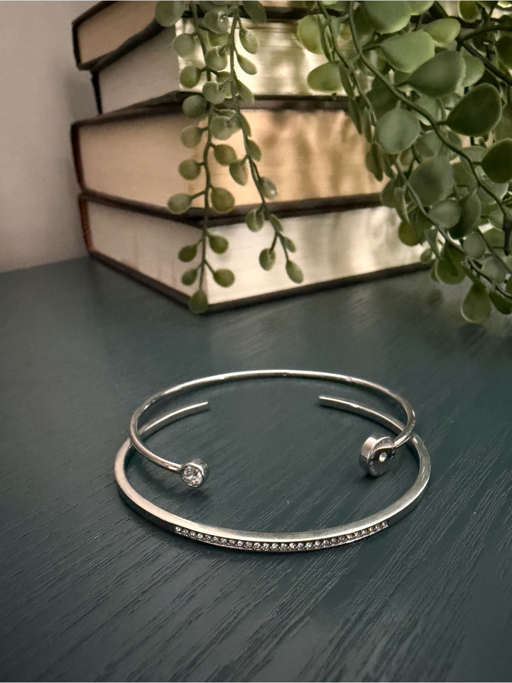 Michael Kors Silver-tone Crystal Double Cuff Bracelets